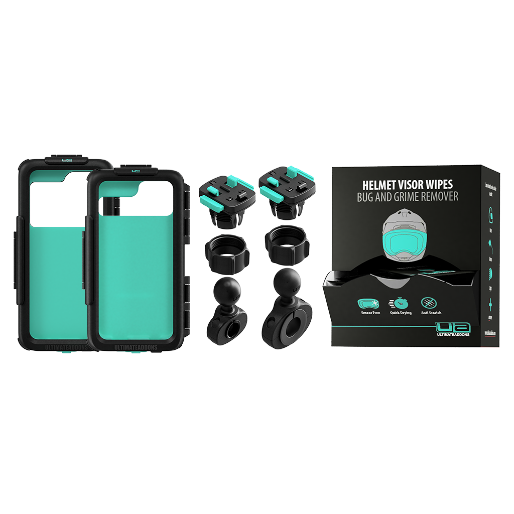 Starter Kit - 2 Cases / 2 Mounts / Visor Wipes