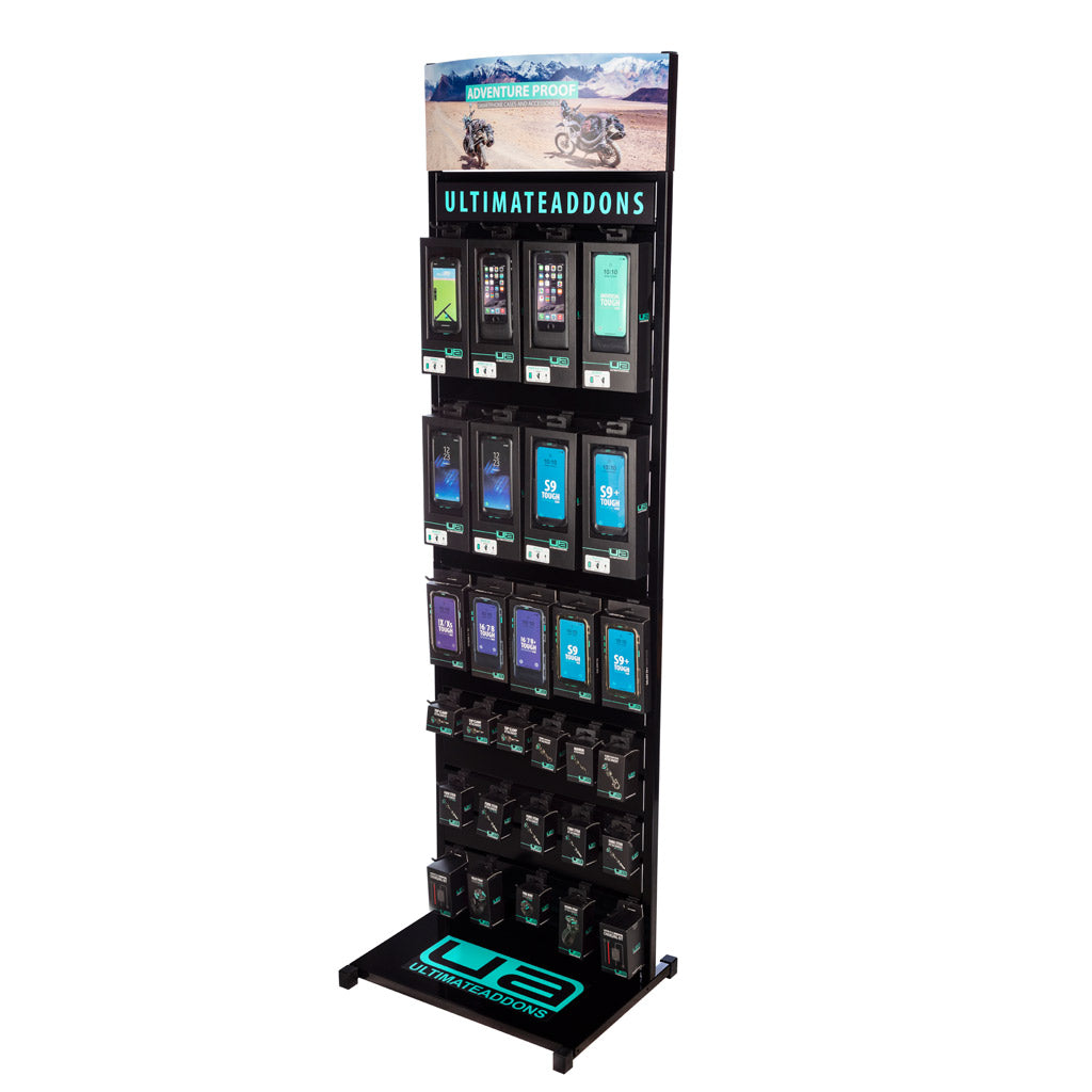 Metal Slatwall Display Stand with Bowed Header in Black